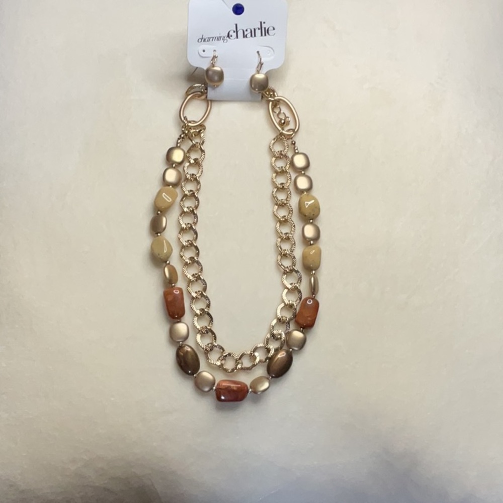 Charming Charlie Gold and Brown Double-Strand Necklace